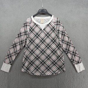 Faded Glory Shirt Womens XXL White Black Plaid Waffle Weave Thermal Casual Basic